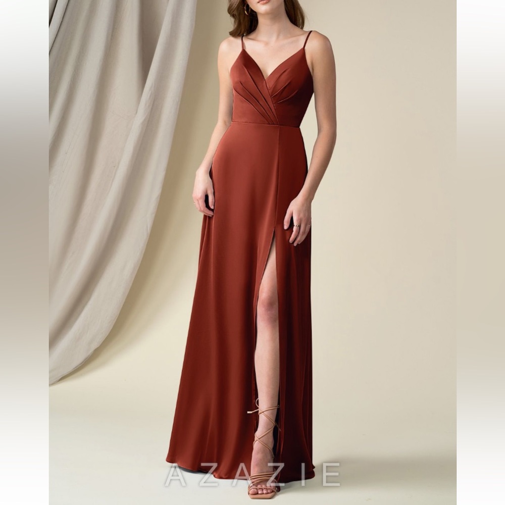 Azazie size A14 bridesmaids dress terracotta satin